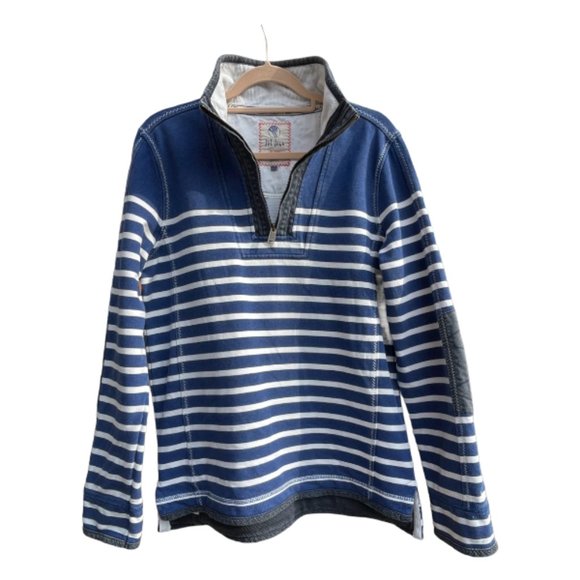Fatface The Airlie Blue and White Breton Style 1/4 Zip Pullover Jumper Size S - Picture 2 of 11